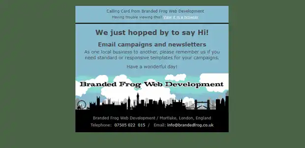 HTML email and digital calling card design for a local business